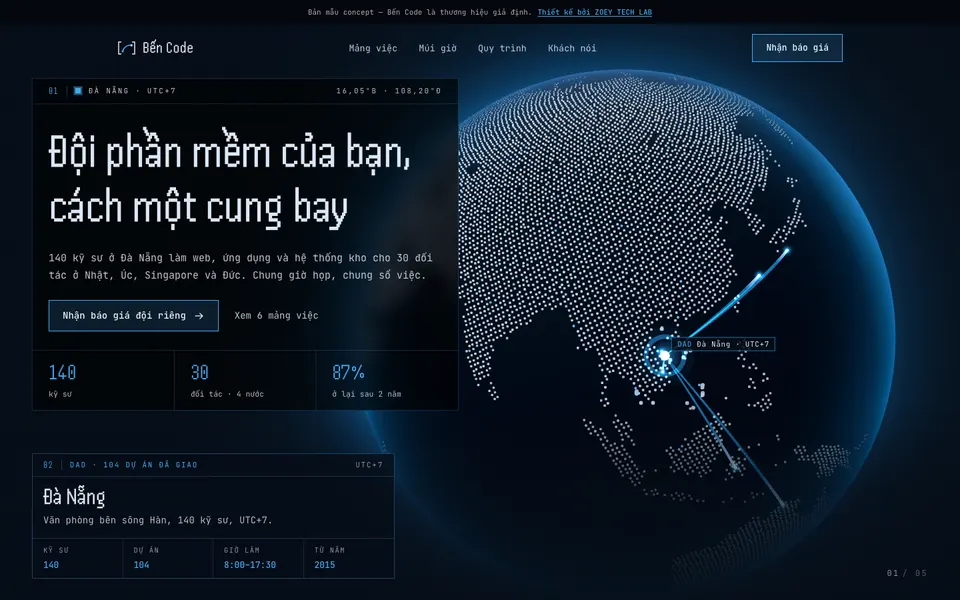 Mẫu thiết kế website Bến Code — Gia công phần mềm từ Đà Nẵng