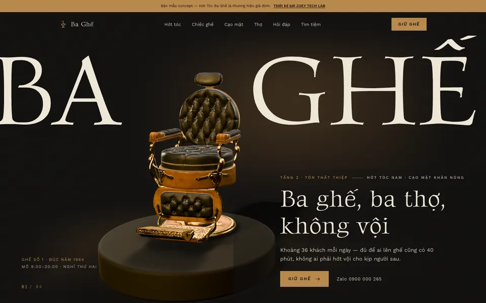 Mẫu thiết kế website Hớt Tóc Ba Ghế — Barbershop cổ điển